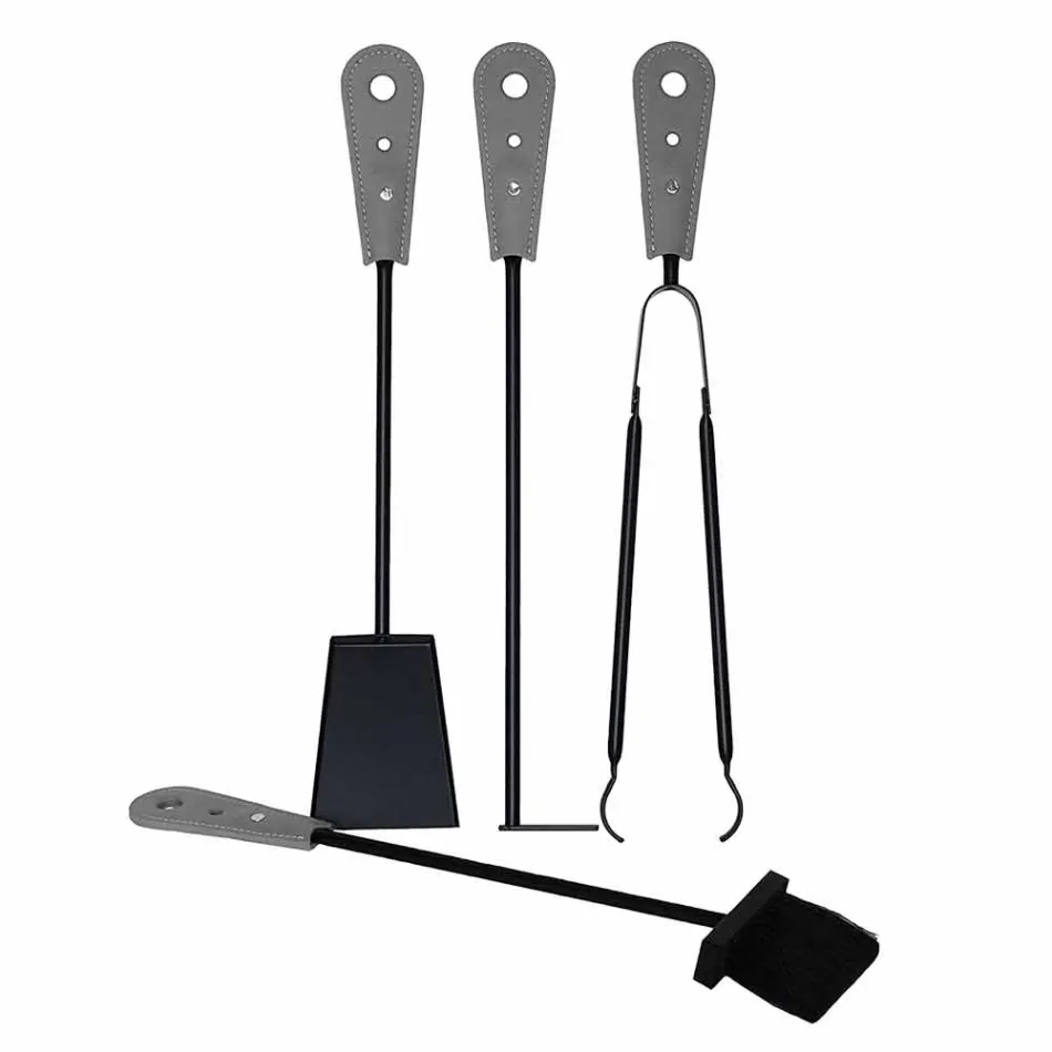 Fireplace accessories with Nilar leather holders, modern design Viadurini