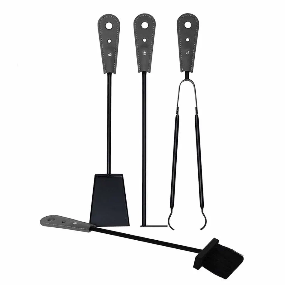 Fireplace accessories with Nilar leather holders, modern design Viadurini