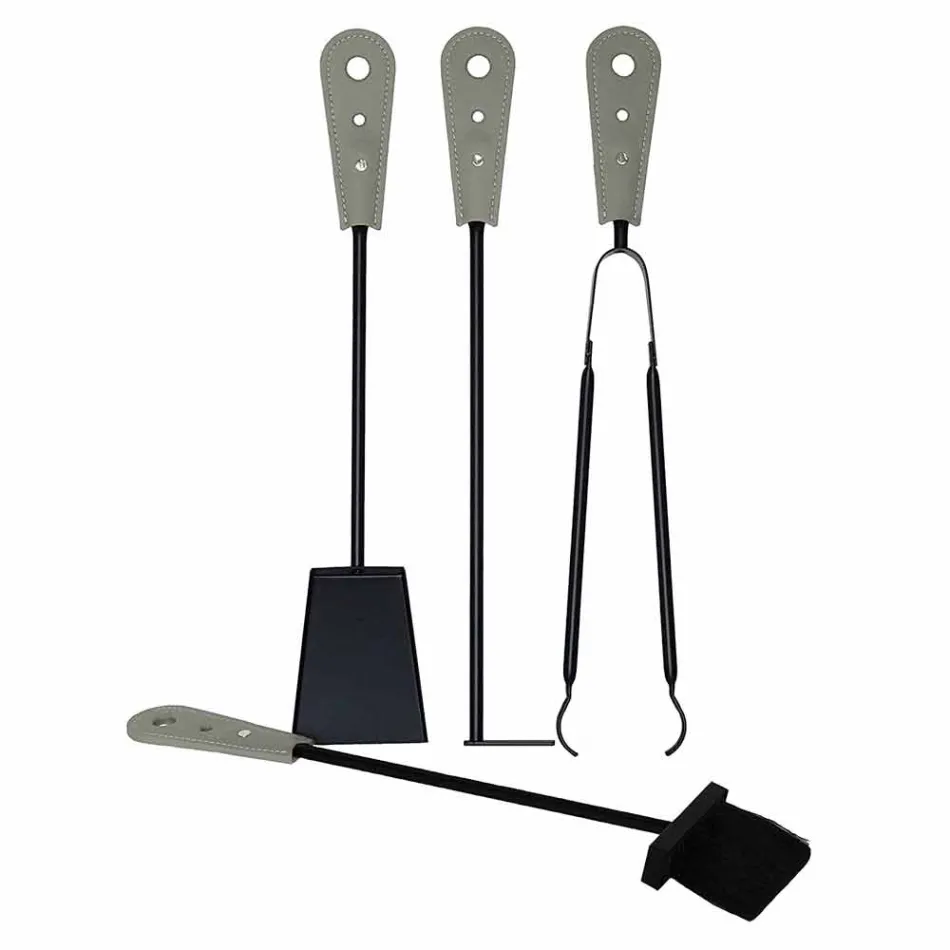 Fireplace accessories with Nilar leather holders, modern design Viadurini