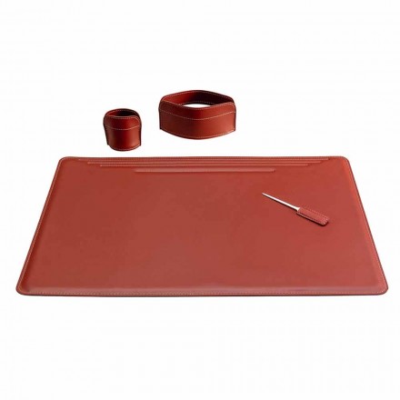 4 Piece Regenerated Leather Desk Accessories Made in Italy - Ebe Viadurini