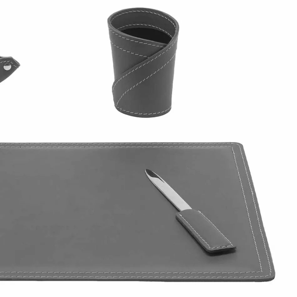 Accessories 4 Piece Regenerated Leather Desk Made in Italy - Ascanio Viadurini