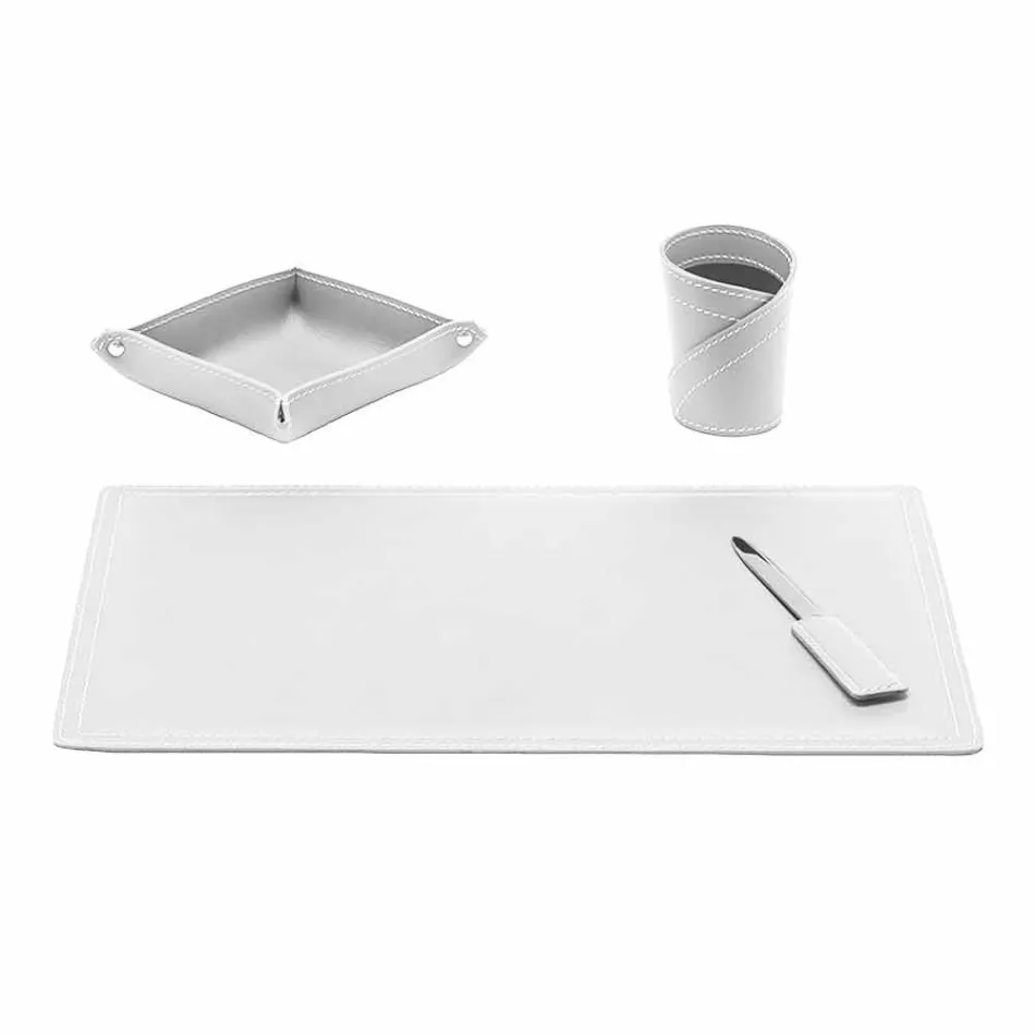 Accessories 4 Piece Regenerated Leather Desk Made in Italy - Ascanio Viadurini