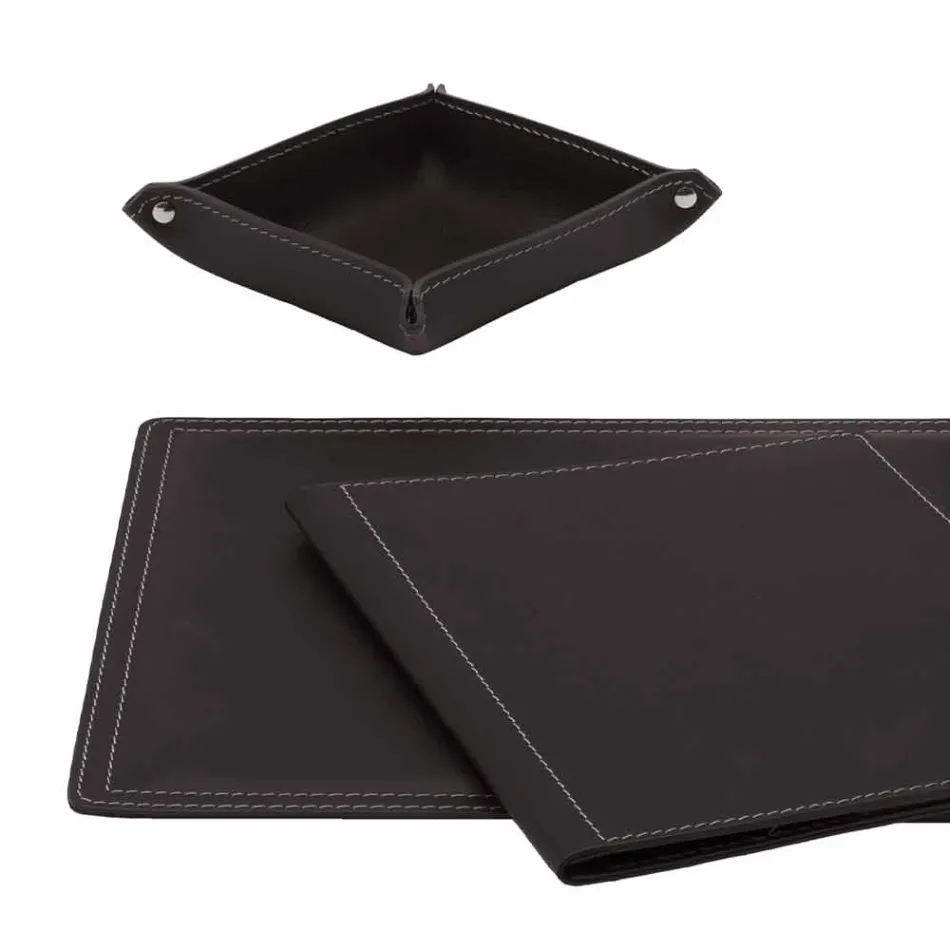 Accessories 5 Piece Regenerated Leather Desk Made in Italy - Ascanio Viadurini