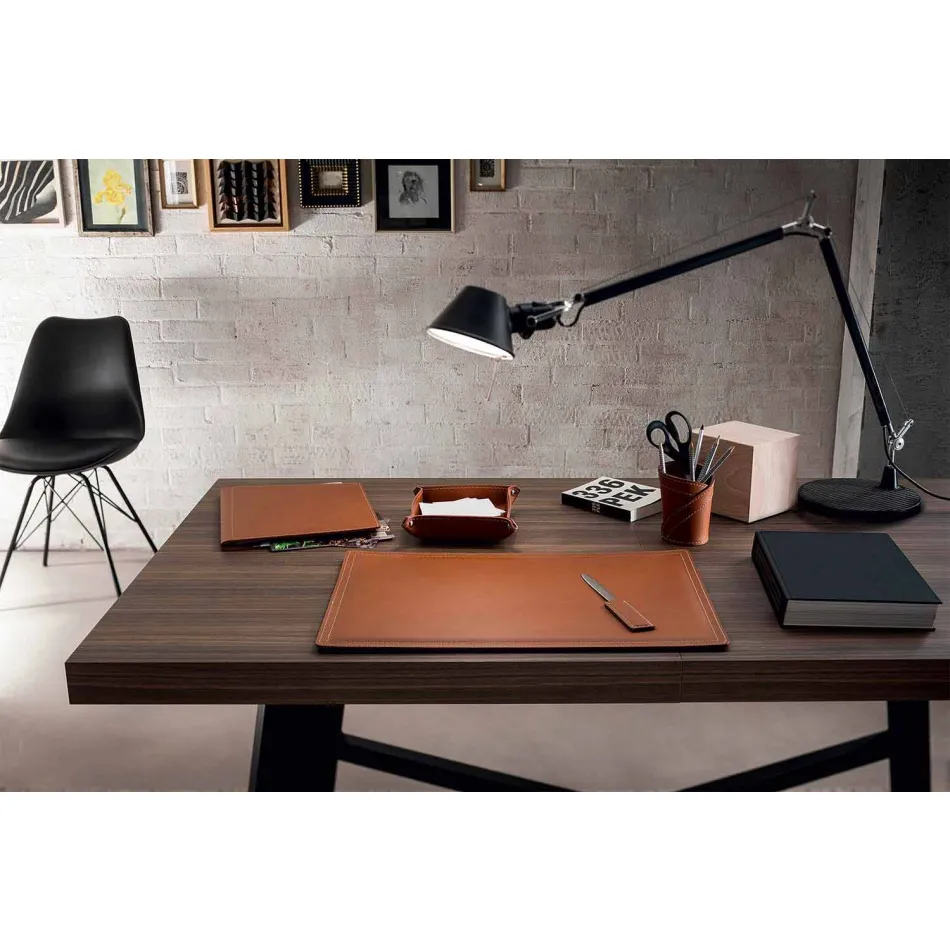 Accessories 5 Piece Regenerated Leather Desk Made in Italy - Ascanio Viadurini