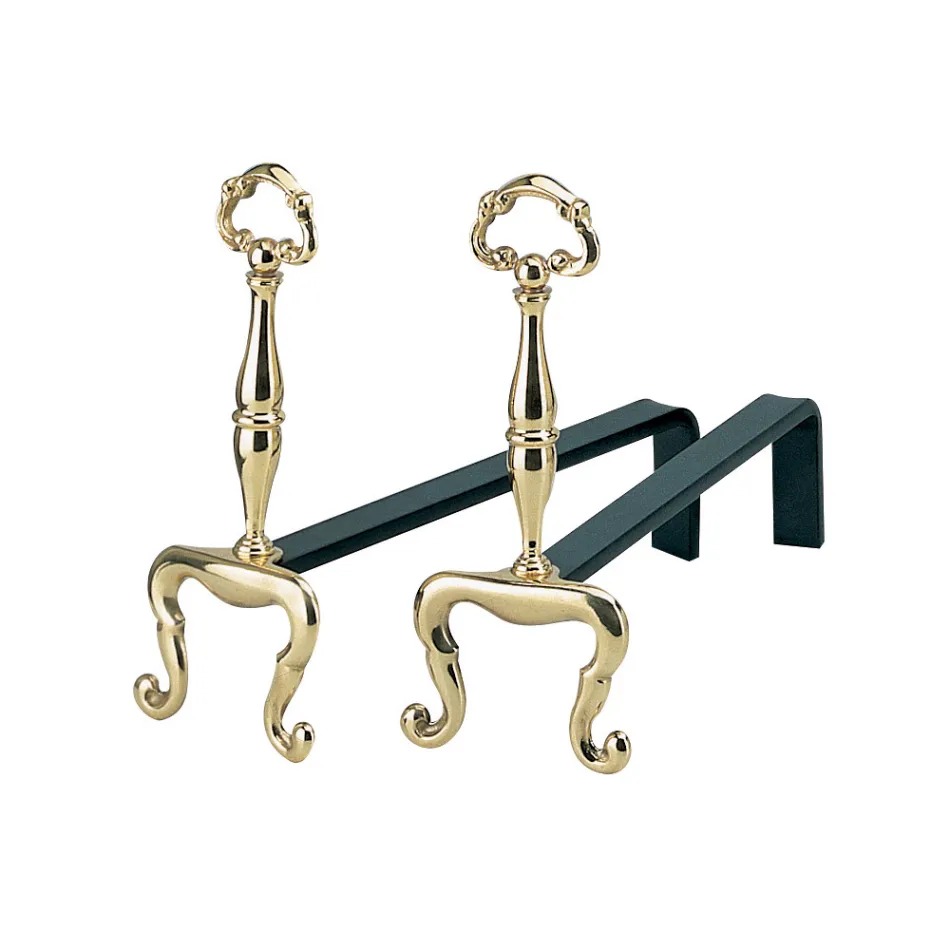 Fireplace Andirons Height 32 cm in Brass Made in Italy - Panda Viadurini