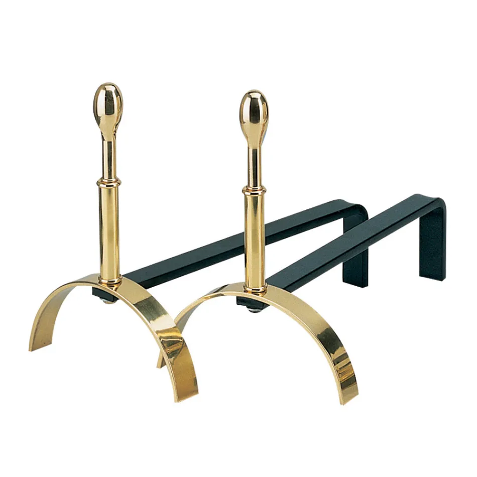 Brass Fireplace Andirons Height 30 cm Made in Italy - Wolf Viadurini