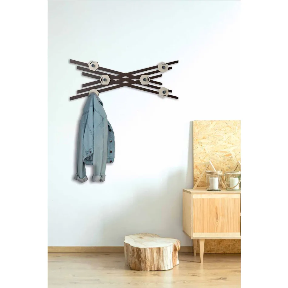 Modern Design Wall Coat Rack in Colored Lacquered Wood - Picassino Viadurini