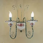 2 Lights Wall Lamp in Hand-Decorated Ceramic and Antique Brass - Sanremo Viadurini