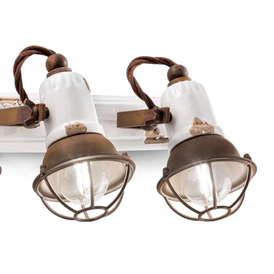 Wall Lamp with 3 Industrial Artisan Spotlights in Iron and Ceramic - Loft Viadurini