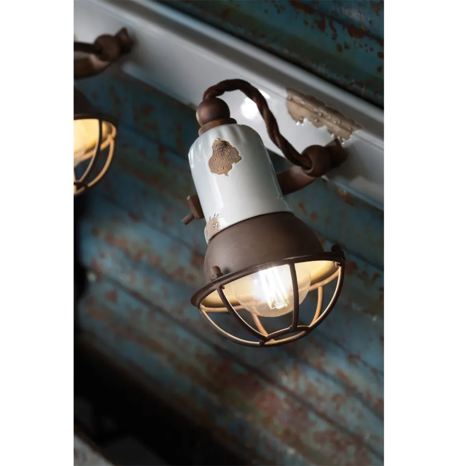 Wall Lamp with 3 Industrial Artisan Spotlights in Iron and Ceramic - Loft Viadurini