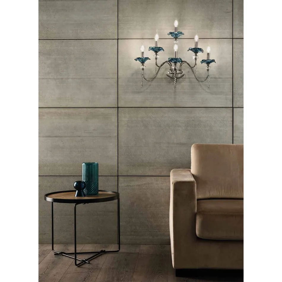 Classic 6 Light Wall Lamp in Glass, Crystal and Luxury Metal - Flanders Viadurini