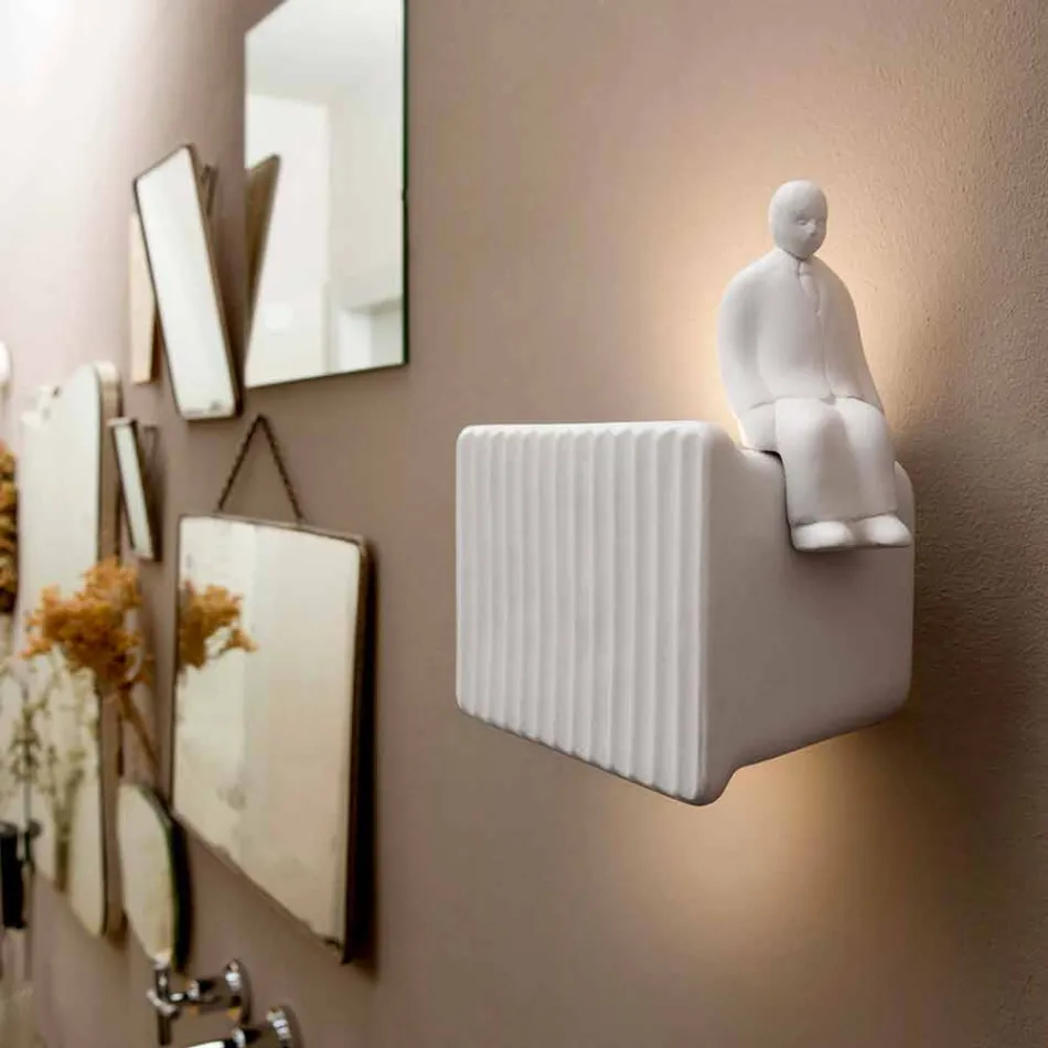 Wall Sconce with 3 Led Lights in Matt White Ceramic with Umarell - Ometto Viadurini