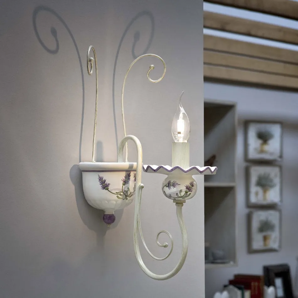 Wall Sconce in Hand Painted Ceramic and Varnished Brass - Sanremo Viadurini