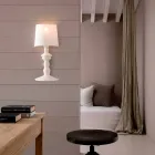 Wall Lamp in Paintable Ceramic and Lampshade in White Linen - Cadabra Viadurini