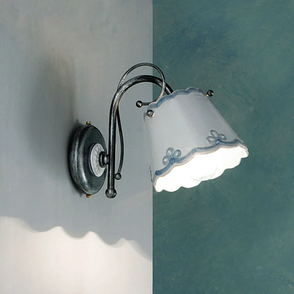 Wall Sconce in Iron and Ceramic Hand Painted Embroidery Effect - Ravenna Viadurini