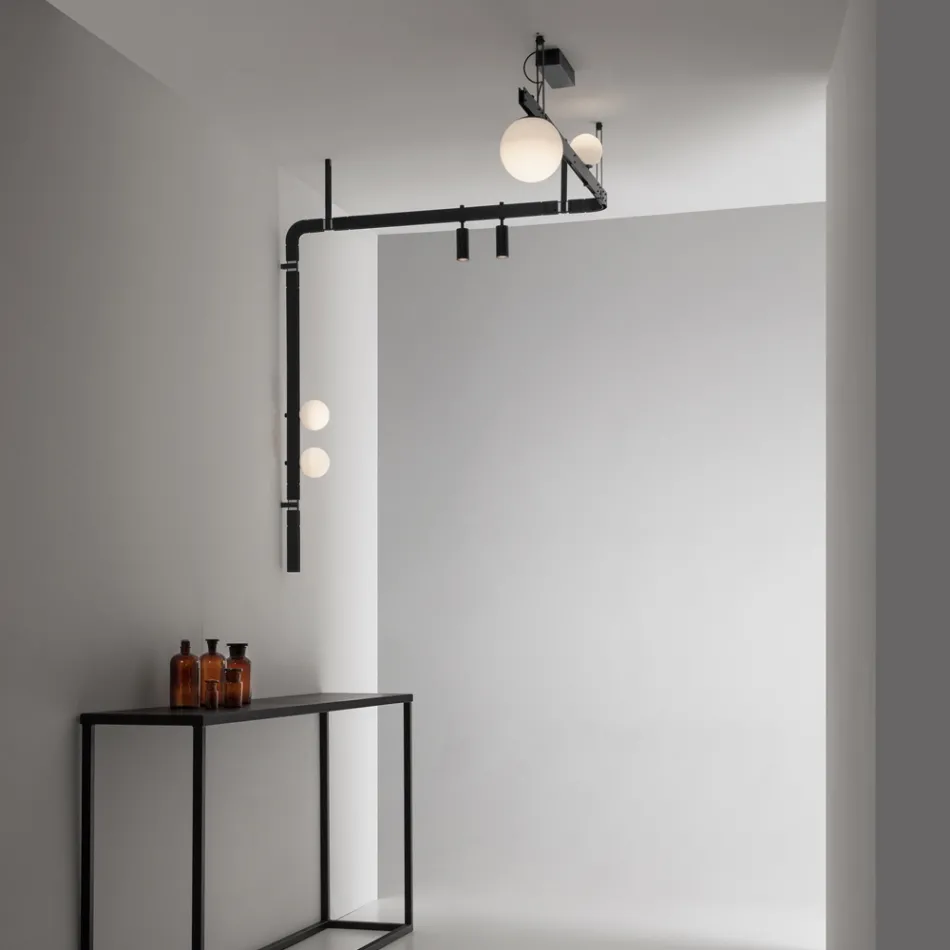 Design Wall Lamp in Black Aluminium with Spheres and Spotlights - Exodus Viadurini