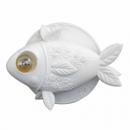 Wall Sconce in Matt White Ceramic Design with Decorated Fish - Fish Viadurini
