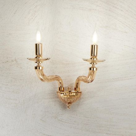 Classic Wall Lamp 2 Lights in Handmade Rigaton Glass and Metal - Fievole Viadurini