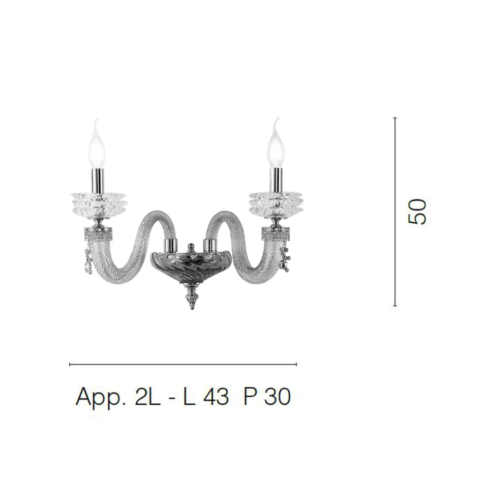 Classic Wall Lamp 2 Lights Handcrafted Luxury Glass Made in Italy - Saline Viadurini