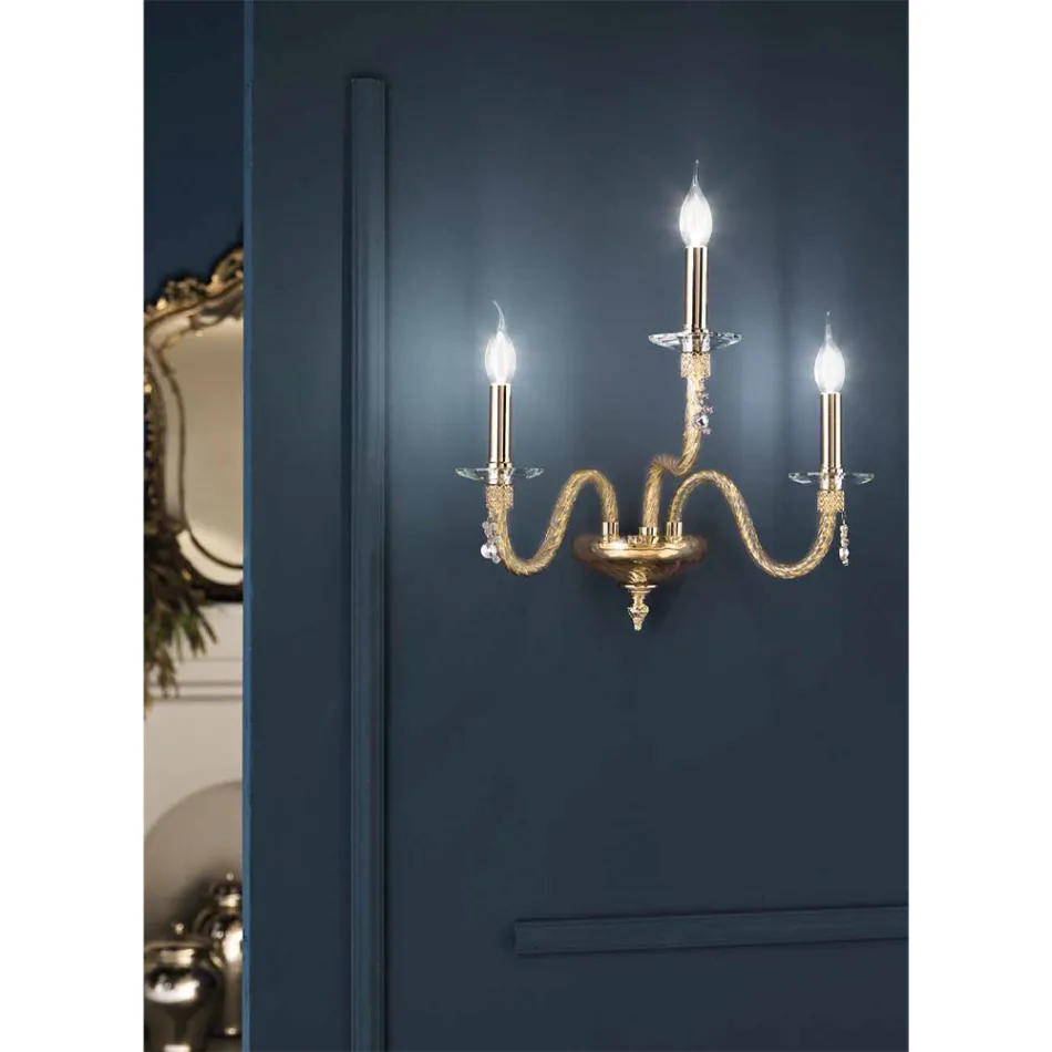 Classic Wall Lamp 3 Lights in Blown Glass and Handmade Details - Phaedra Viadurini