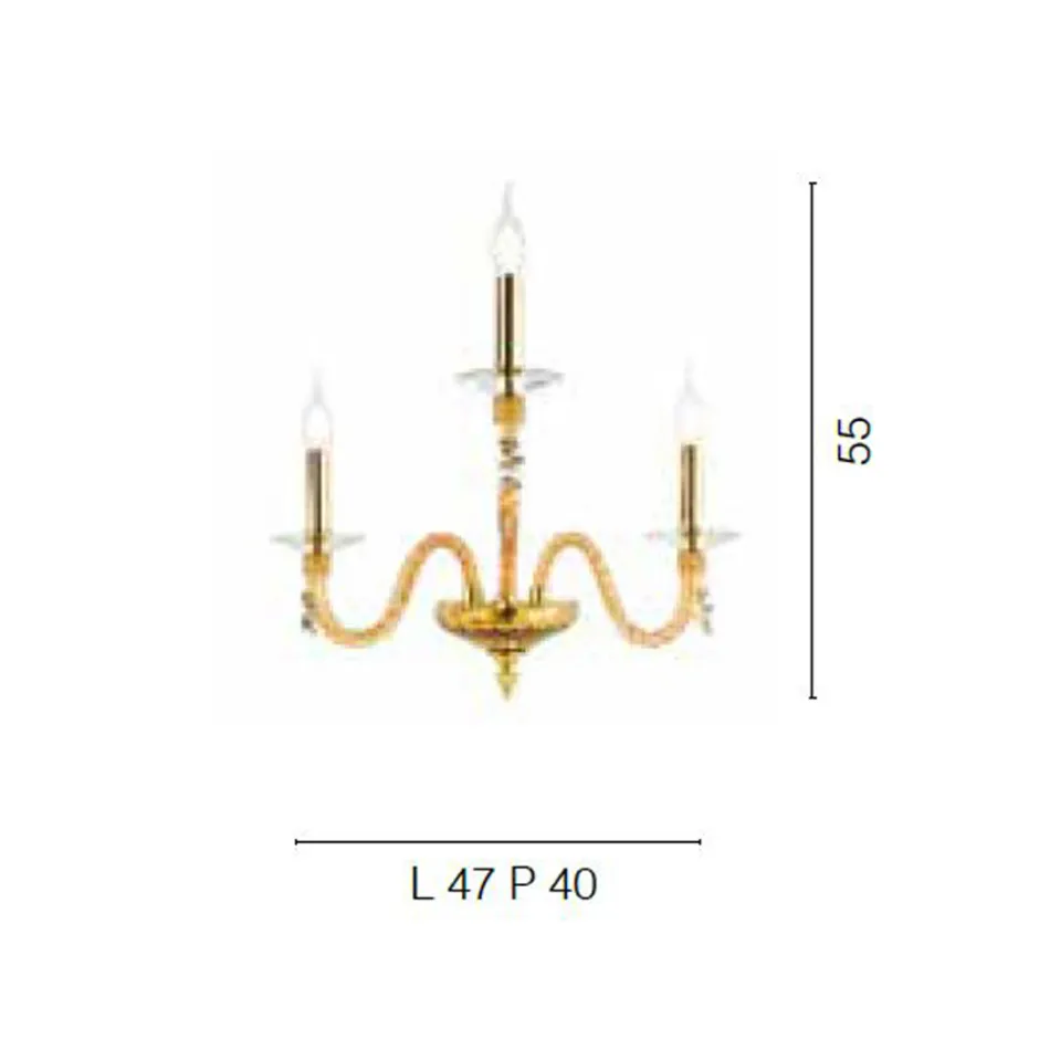 Classic Wall Lamp 3 Lights in Blown Glass and Handmade Details - Phaedra Viadurini