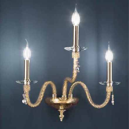 Classic Wall Lamp 3 Lights in Blown Glass and Handmade Details - Phaedra Viadurini