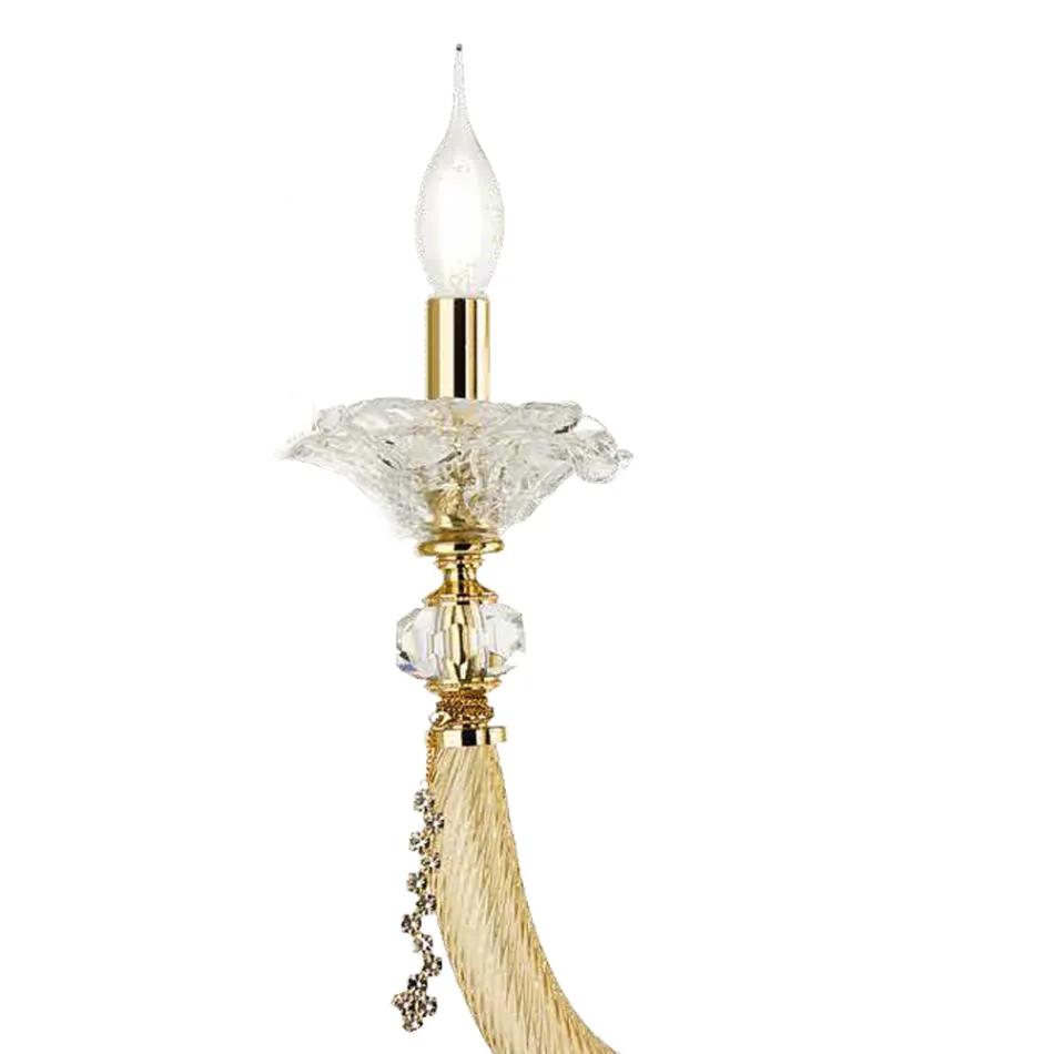 Classic Wall Lamp 3 Lights Blown Glass and Floral Details - Bluminda Viadurini