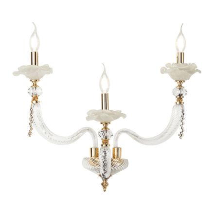 Classic Wall Lamp 3 Lights Blown Glass and Floral Details - Bluminda Viadurini