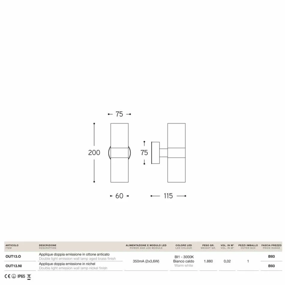 Contemporary outdoor double emission brass Abarth 204 Viadurini