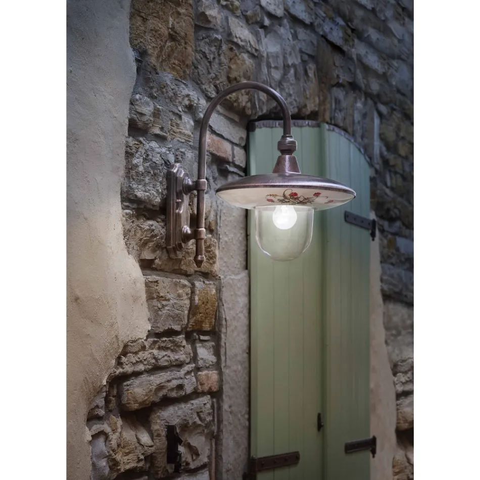 Outdoor Wall Lamp in Black Aluminium and Hand Painted Flowers - Latina Viadurini