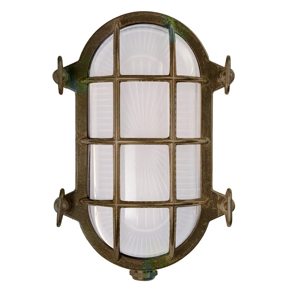 Vintage Brass Outdoor Wall Light with Opal/Clear Glass - Siren Viadurini