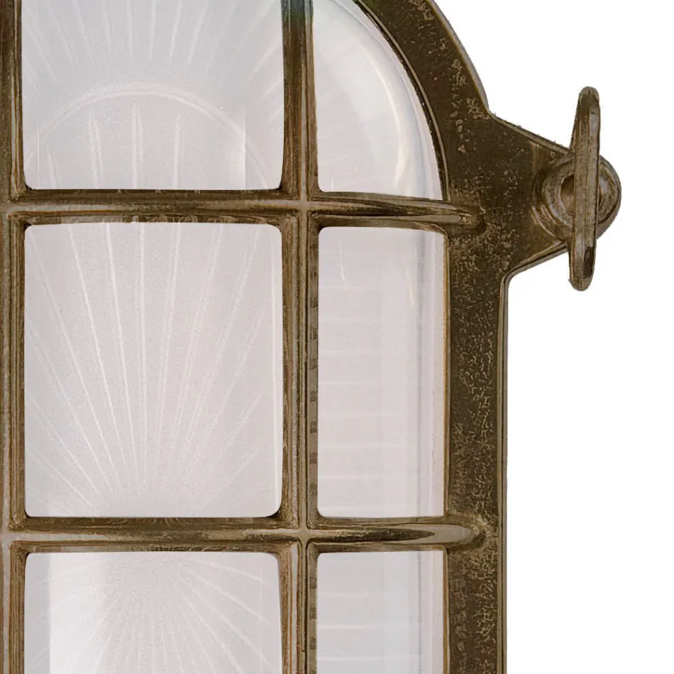 Vintage Brass Outdoor Wall Light with Opal/Clear Glass - Siren Viadurini
