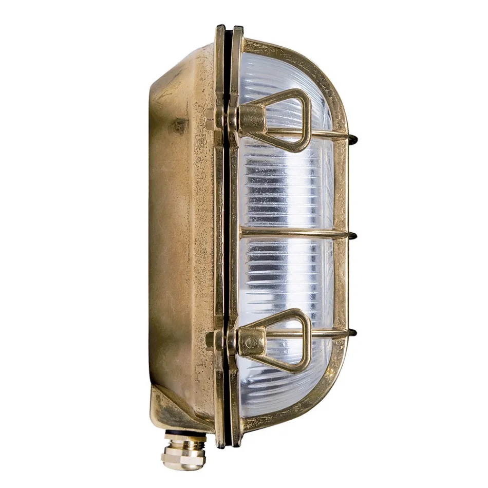 Vintage Brass Outdoor Wall Light with Opal/Clear Glass - Siren Viadurini