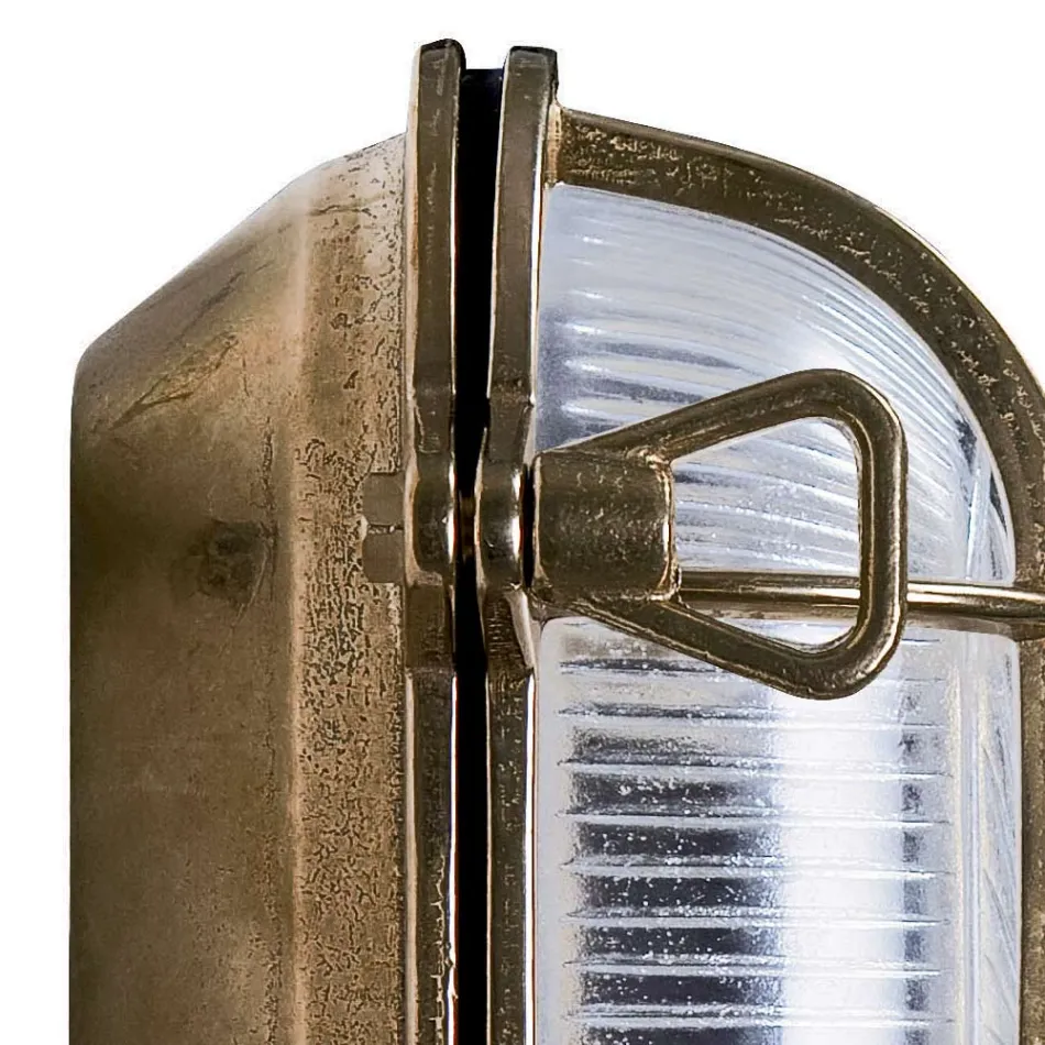 Vintage Brass Outdoor Wall Light with Opal/Clear Glass - Siren Viadurini