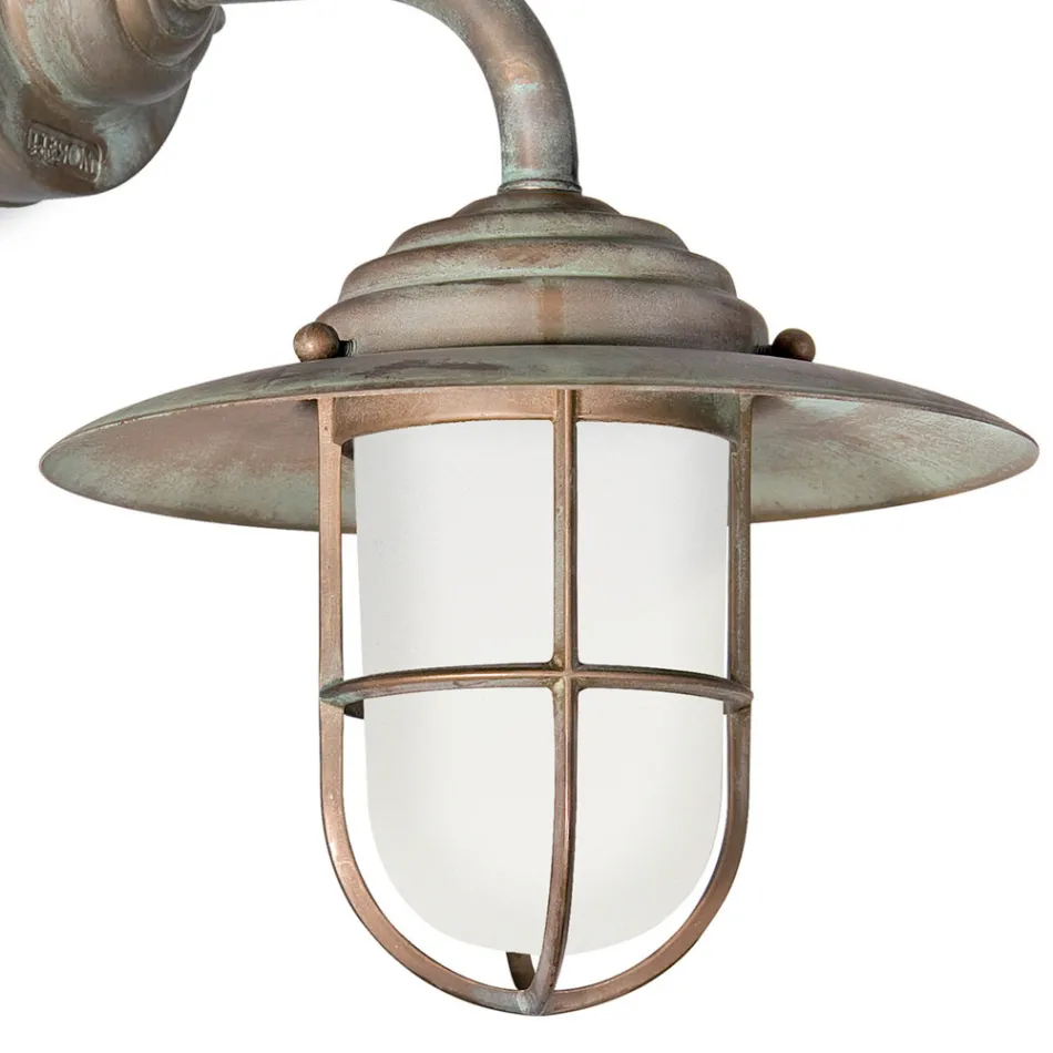 Vintage Brass Outdoor Wall Light, Opal Glass - Elfico Viadurini