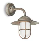 Vintage Brass Outdoor Wall Light, Opal Glass - Elfico Viadurini