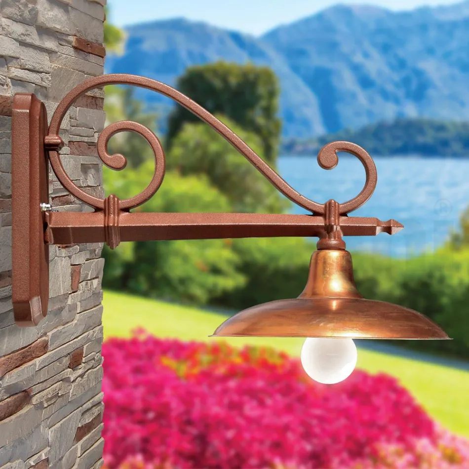 Vintage Outdoor Wall Lamp in Aluminium and Brass Made in Italy - Adela Viadurini