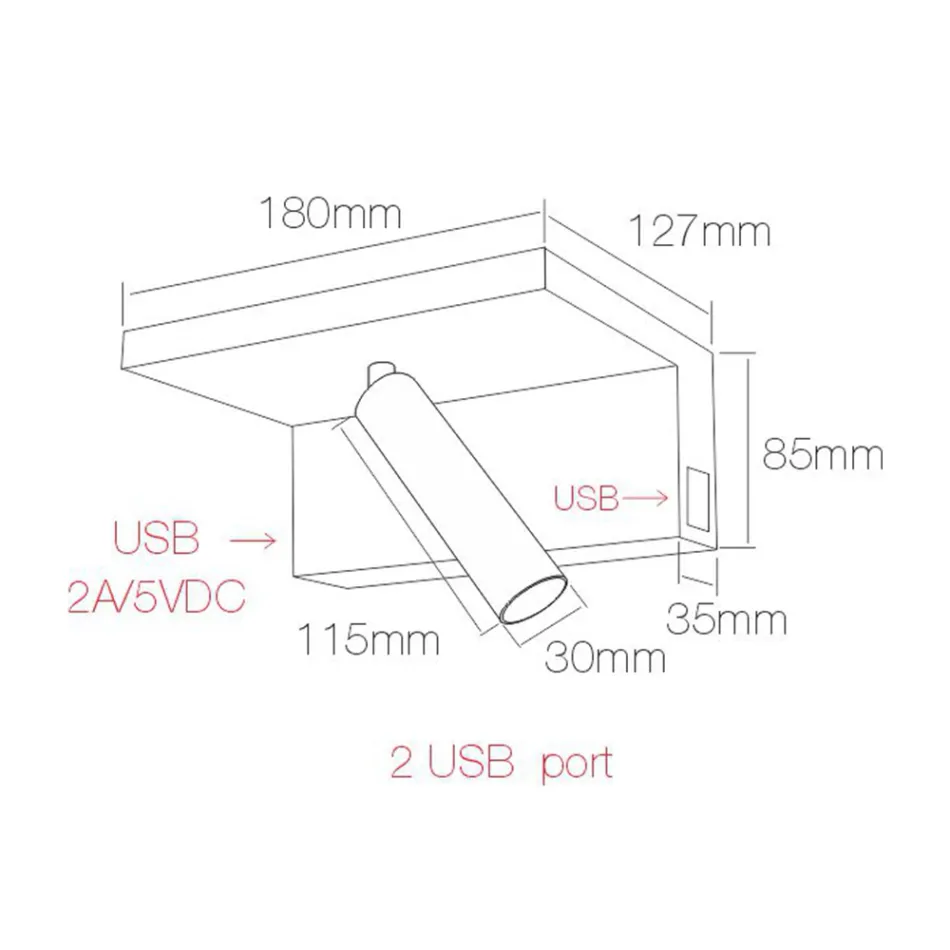 Adjustable Aluminium Decorative Led Wall Light with USB Ports - Alena Viadurini
