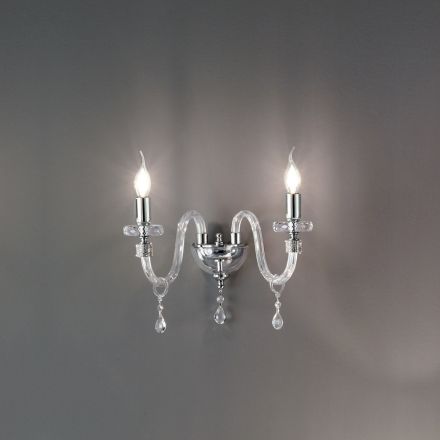 Classic Design Wall Lamp with 2 Lights in Chrome Hand-worked Glass - Similo Viadurini