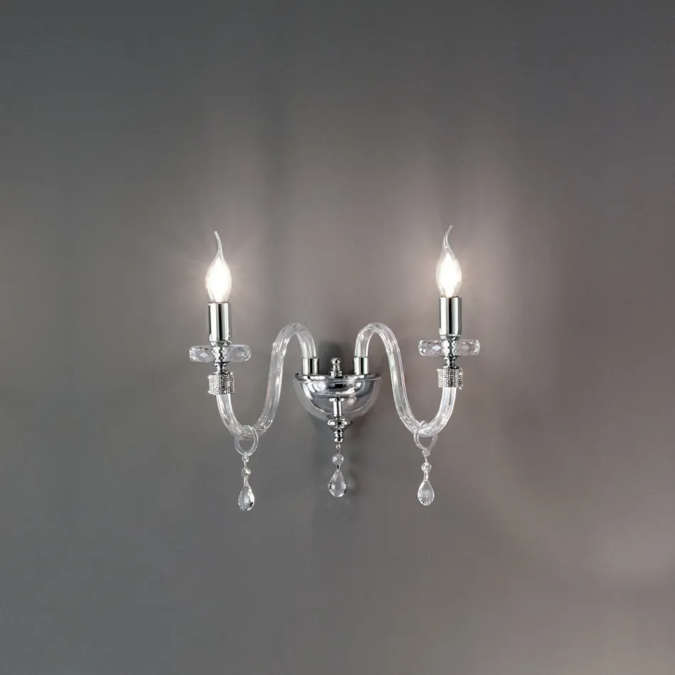 Classic Design Wall Lamp with 2 Lights in Chrome Hand-worked Glass - Similo Viadurini