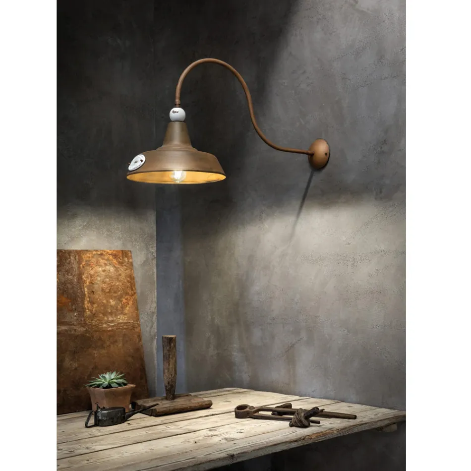 Industrial Design Wall Lamp in Iron and Ceramic Hand Made - Grunge Viadurini