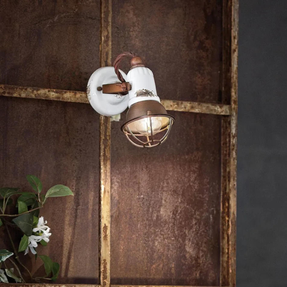 Applique Spotlight Industrial Style Handcrafted in Iron and Ceramic - Loft Viadurini