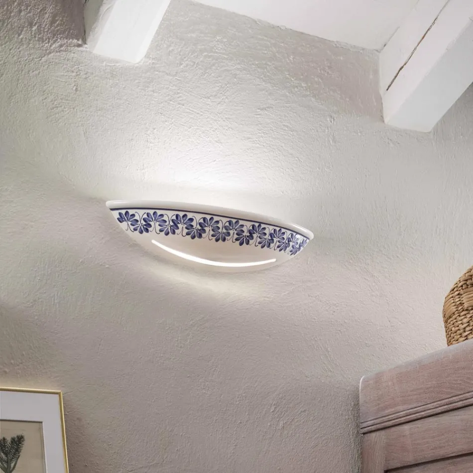 Artisan Ceramic Wall Lamp and Hand Painted Blue Decorations - Trieste Viadurini