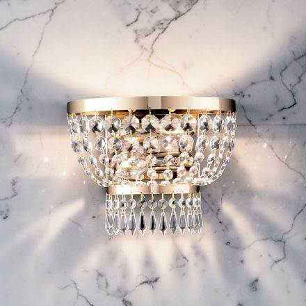 Gilded Iron Wall Lamp with Rhinestones Made in Italy - Austria Viadurini