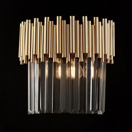 Gilded Iron Wall Lamp with Rhinestones Made in Italy for Interior Decorating - Paris Viadurini