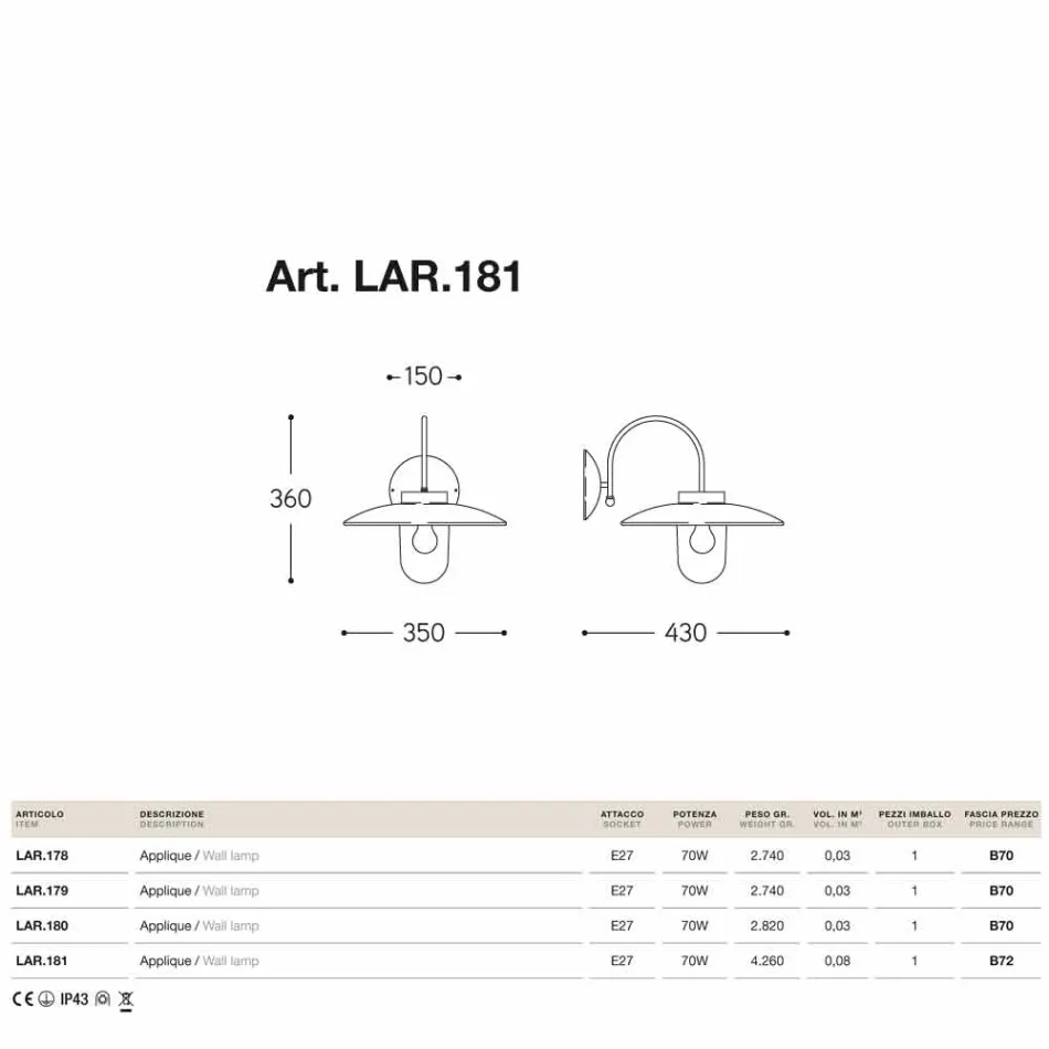Applique La Traviata copper, glass and antique brass Viadurini