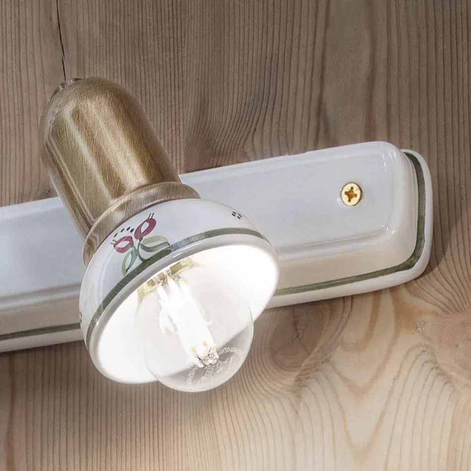 Linear Wall Lamp with 2 Spotlights in Brass and Hand Painted Ceramic - Savona Viadurini