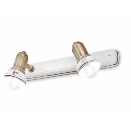 Linear Wall Lamp with 2 Spotlights in Brass and Hand Painted Ceramic - Savona Viadurini
