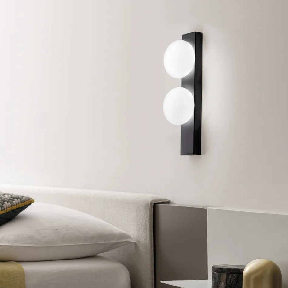 Wall or Ceiling Light in Aluminium and White Blown Glass Light - Alma Viadurini