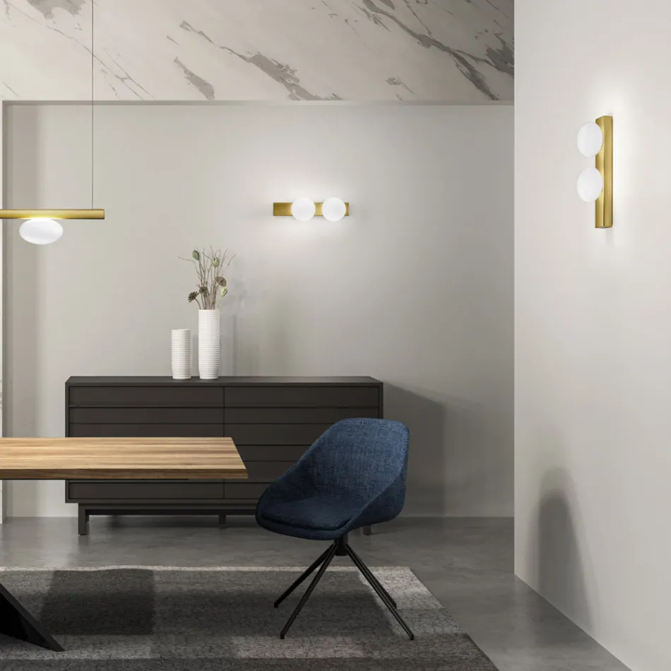 Wall or Ceiling Light in Aluminium and White Blown Glass Light - Alma Viadurini